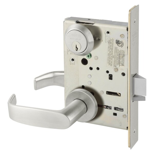 Sargent Grade 1 Storeroom or Closet Mortise Lock, L - Lever, LN - Rose, ASA Strike, Satin Stainless Steel 8204 LNL 32D - main